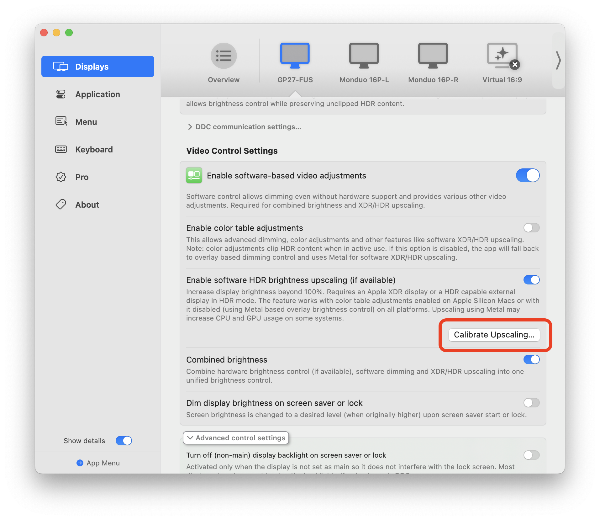 HDR 增強校準設定